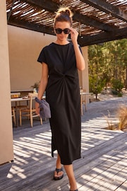 Black Twist Short Sleeved T-Shirt Summer Dress - Image 1 of 6