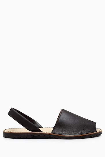 Black Leather Regular/Wide Fit Beach Sandals