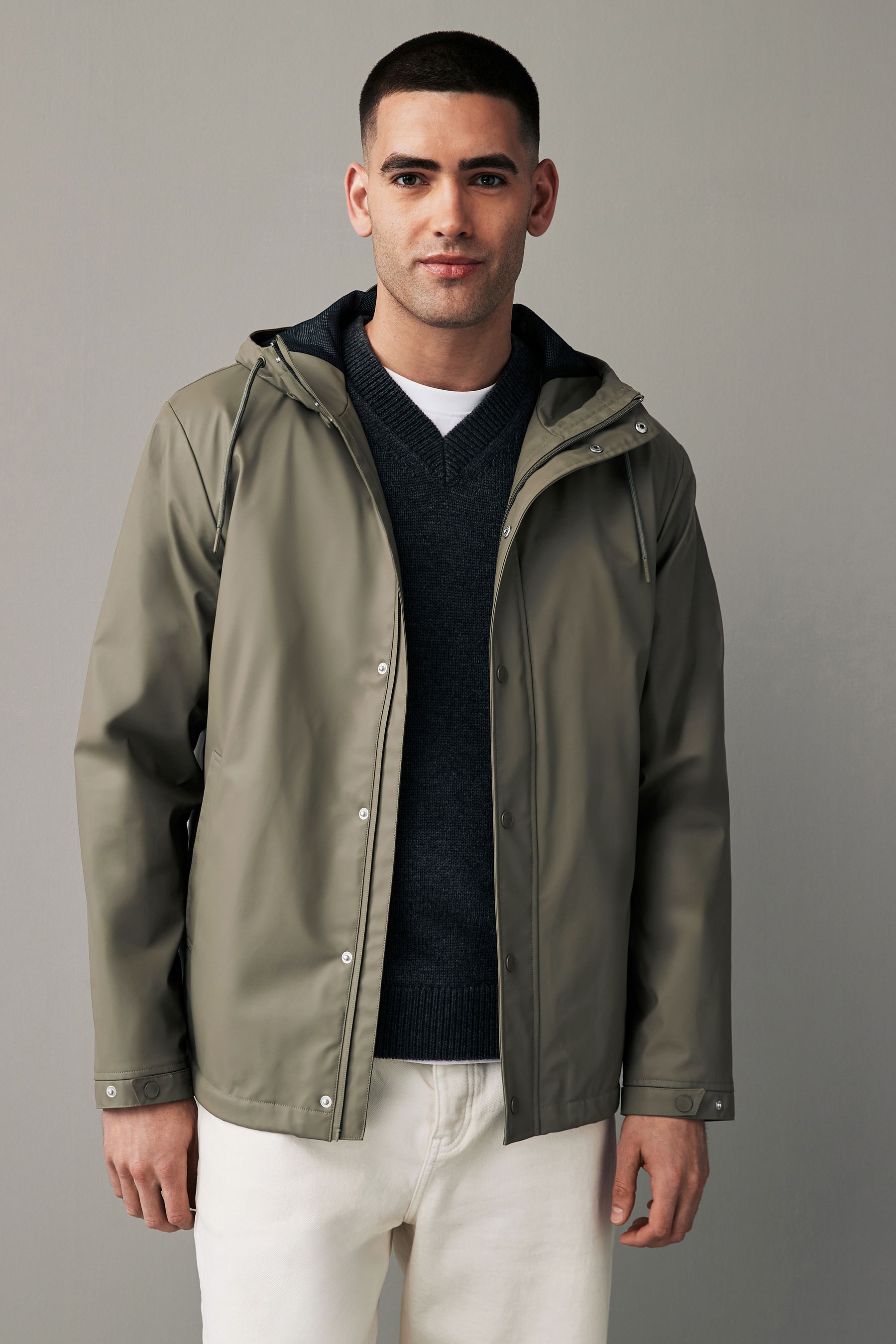 Buy Neutral Regular Length Rubberised Waterproof Hooded Jacket from the Next UK online shop