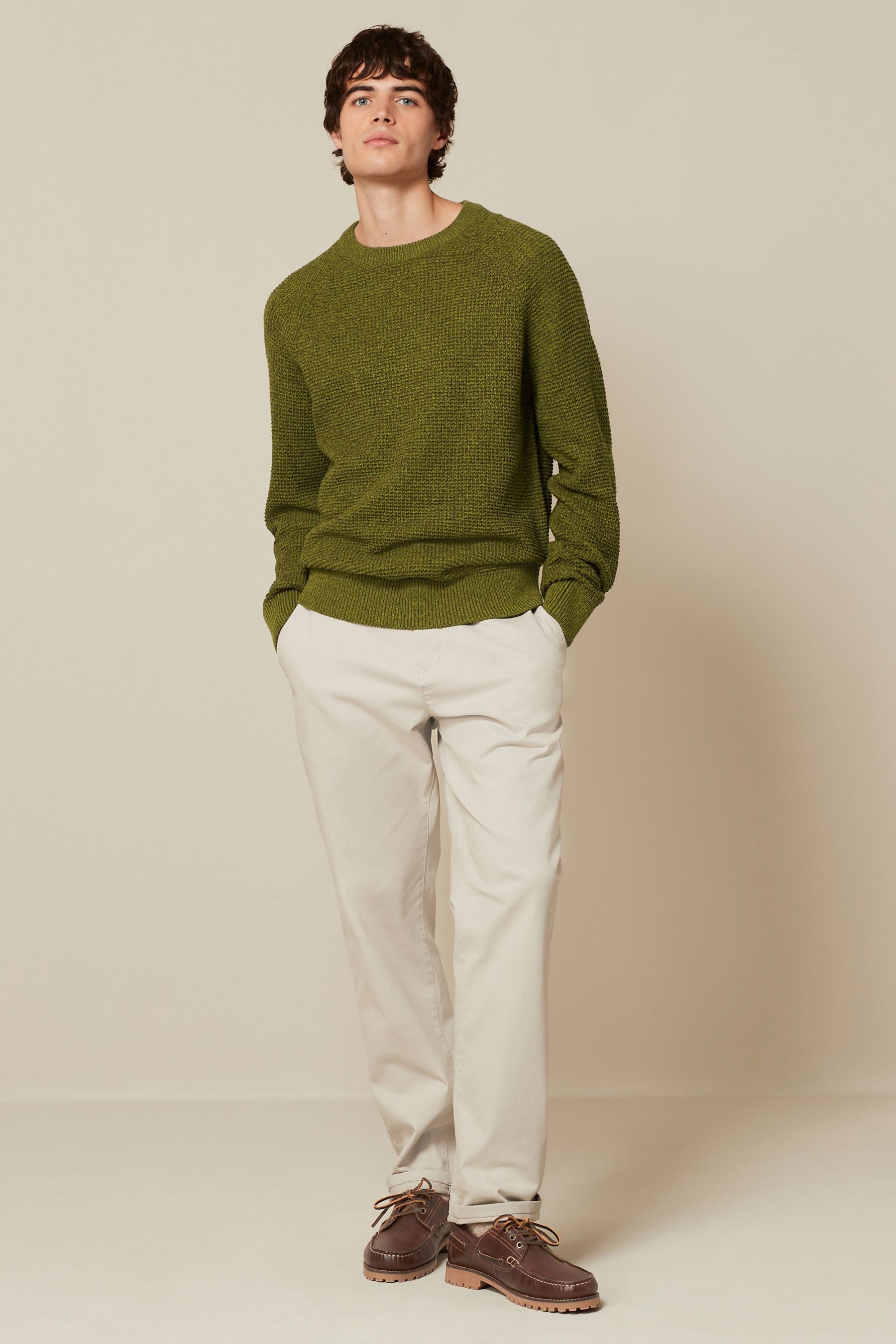 Buy Olive Green Regular Knitted Textured Jumper from the Next UK
