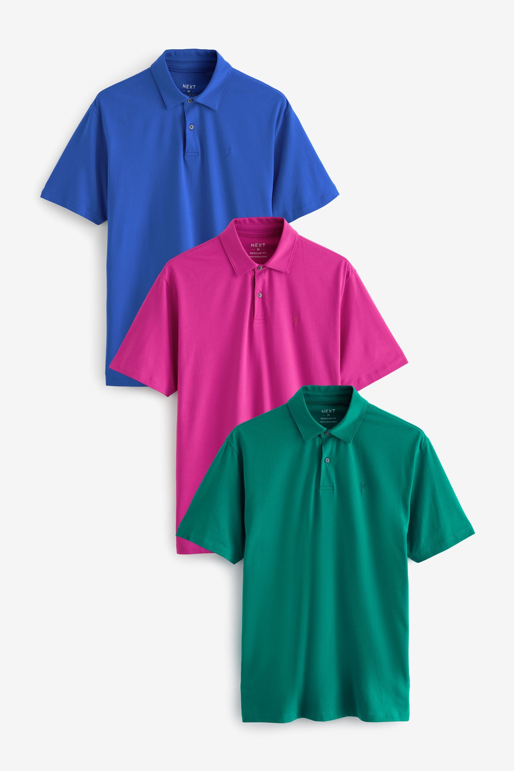 Buy Blue Green Pink Bright Regular Fit Short Sleeve Jersey Polo Shirts 3 Pack from Next Luxembourg