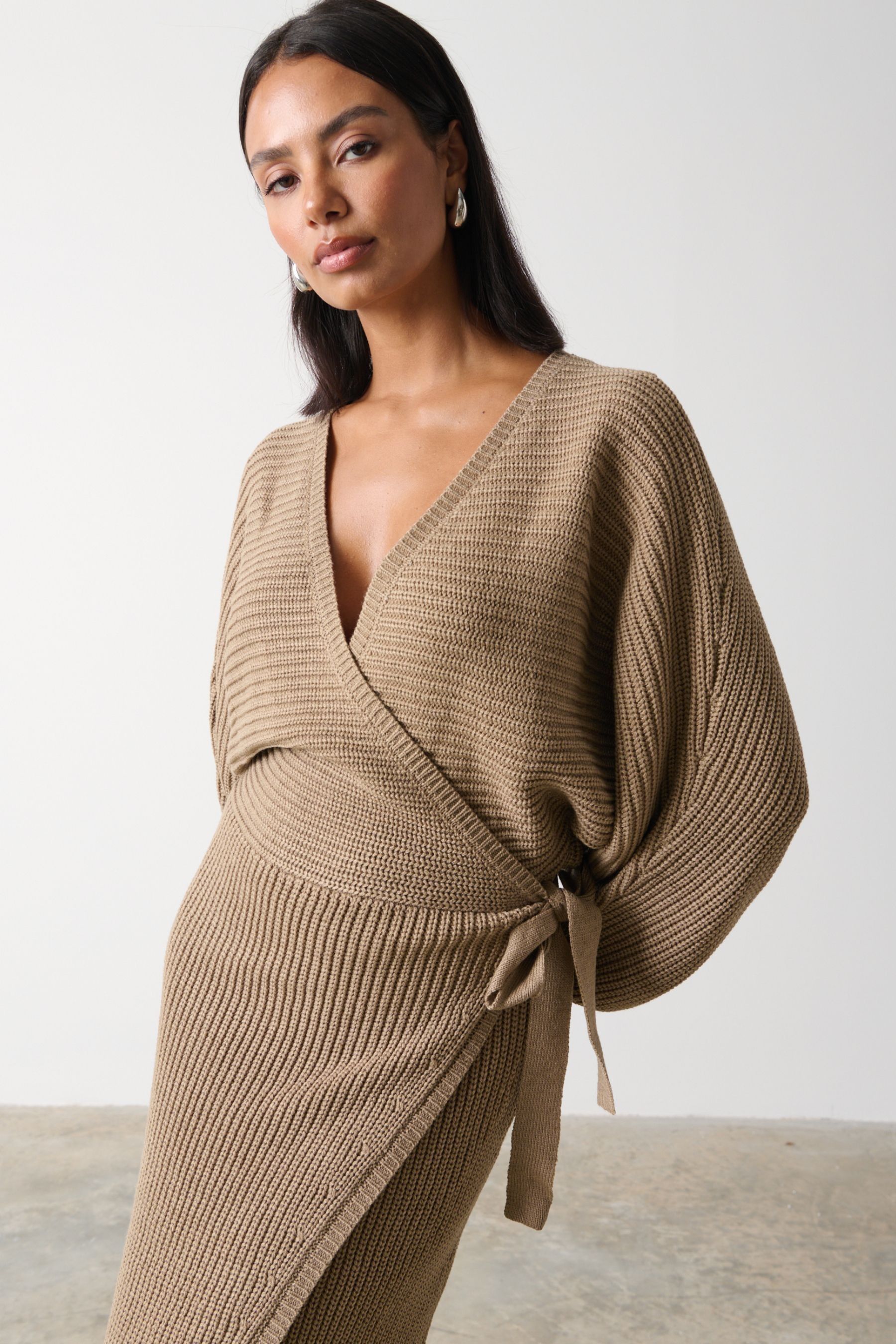 Knit wrap midi dress clearance
