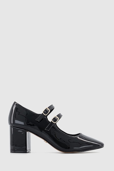 Office Black Double Strap Mary Jane block heels