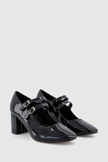 Office Black Double Strap Mary Jane block heels