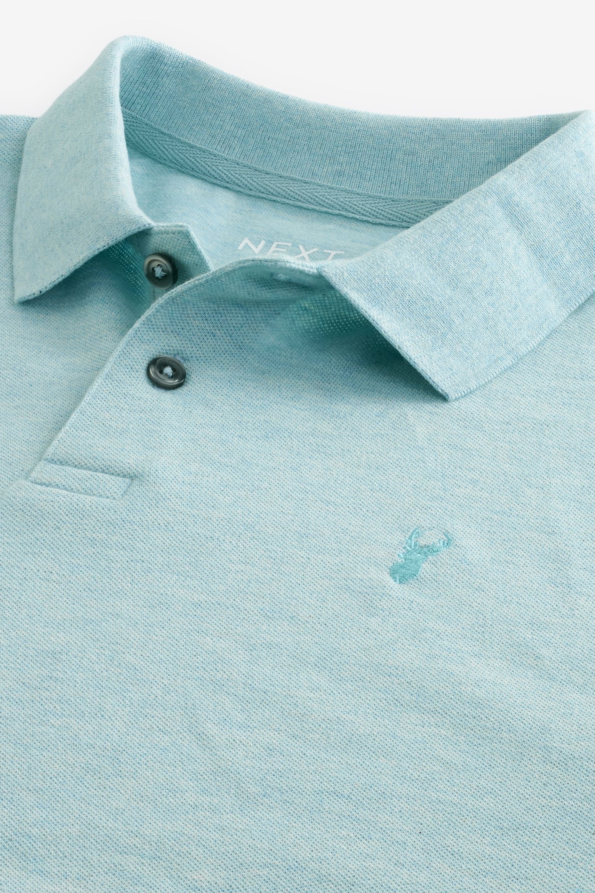 Aqua Blue Marl Regular Fit Short Sleeve Pique Polo Shirt - Image 6 of 7