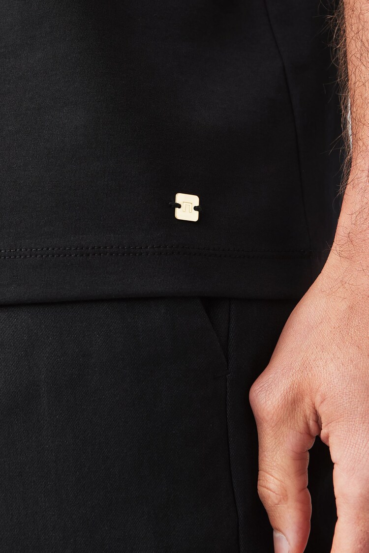 Black Flocked Short Sleeve Smart Collar Polo Shirt - Image 5 of 8