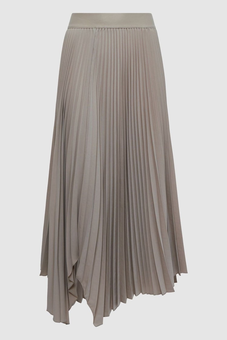 Reiss Champagne Jodie Pleated Asymmetric Midi Skirt - Image 2 of 4