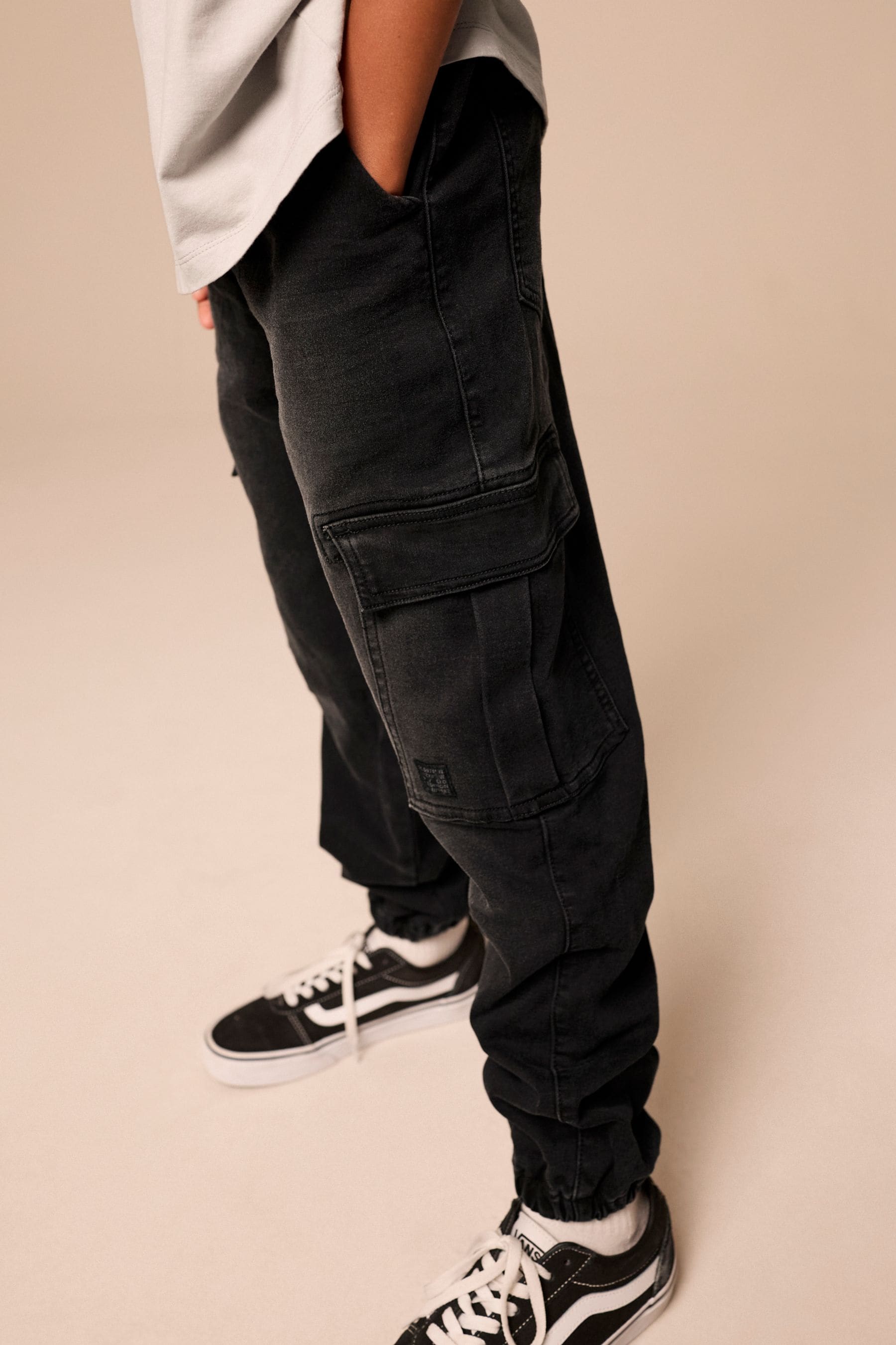 Boys black cargo joggers on sale