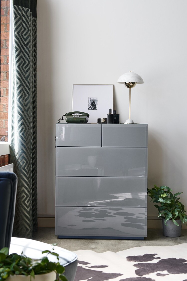 Grey Sloane Glass 5 Drawer Collection Luxe Chest of Drawers - Image 1 of 6
