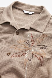 Neutral Palm Tree Embroidery Textured Jersey Short Sleeve Shirt - Image 8 of 8
