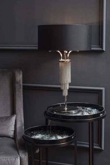 Libra Interiors Nickel Langan Table Lamp with Black Shade