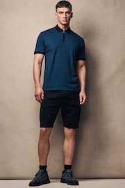 Black/Blue Zip Neck Smart Polo Shirt - Image 2 of 9