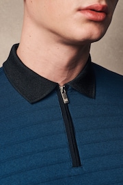 Black/Blue Zip Neck Smart Polo Shirt - Image 5 of 9