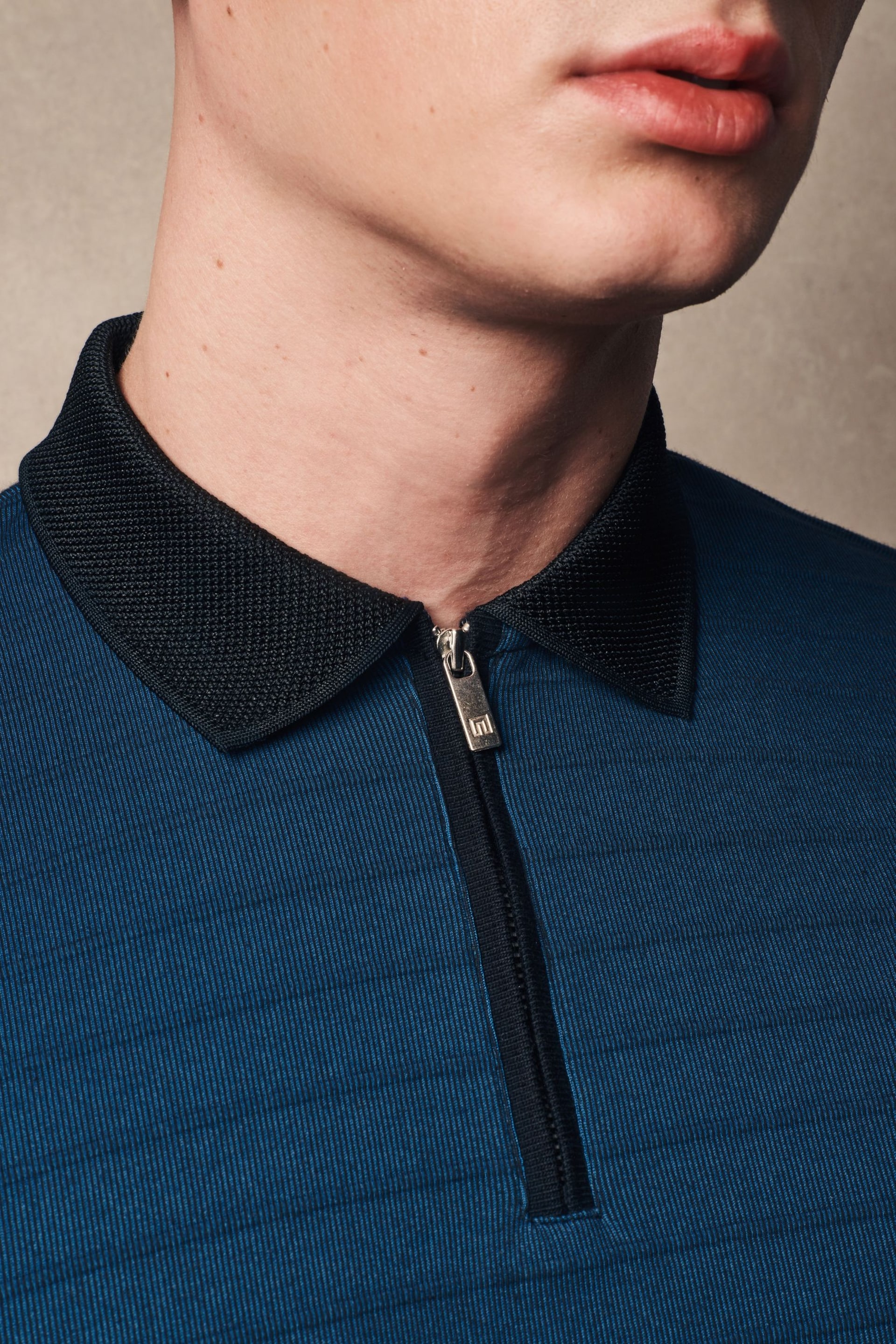 Black/Blue Zip Neck Smart Polo Shirt - Image 5 of 9