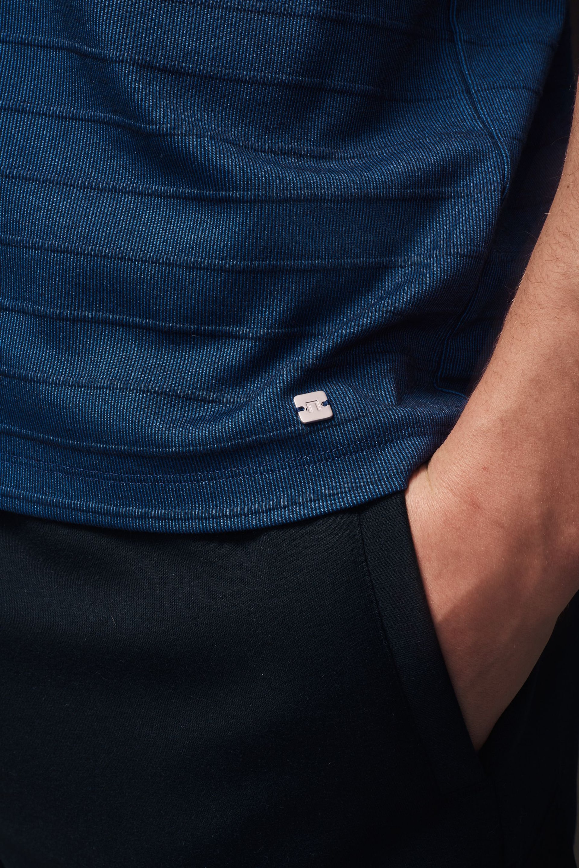 Black/Blue Zip Neck Smart Polo Shirt - Image 6 of 9