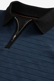 Black/Blue Zip Neck Smart Polo Shirt - Image 8 of 9