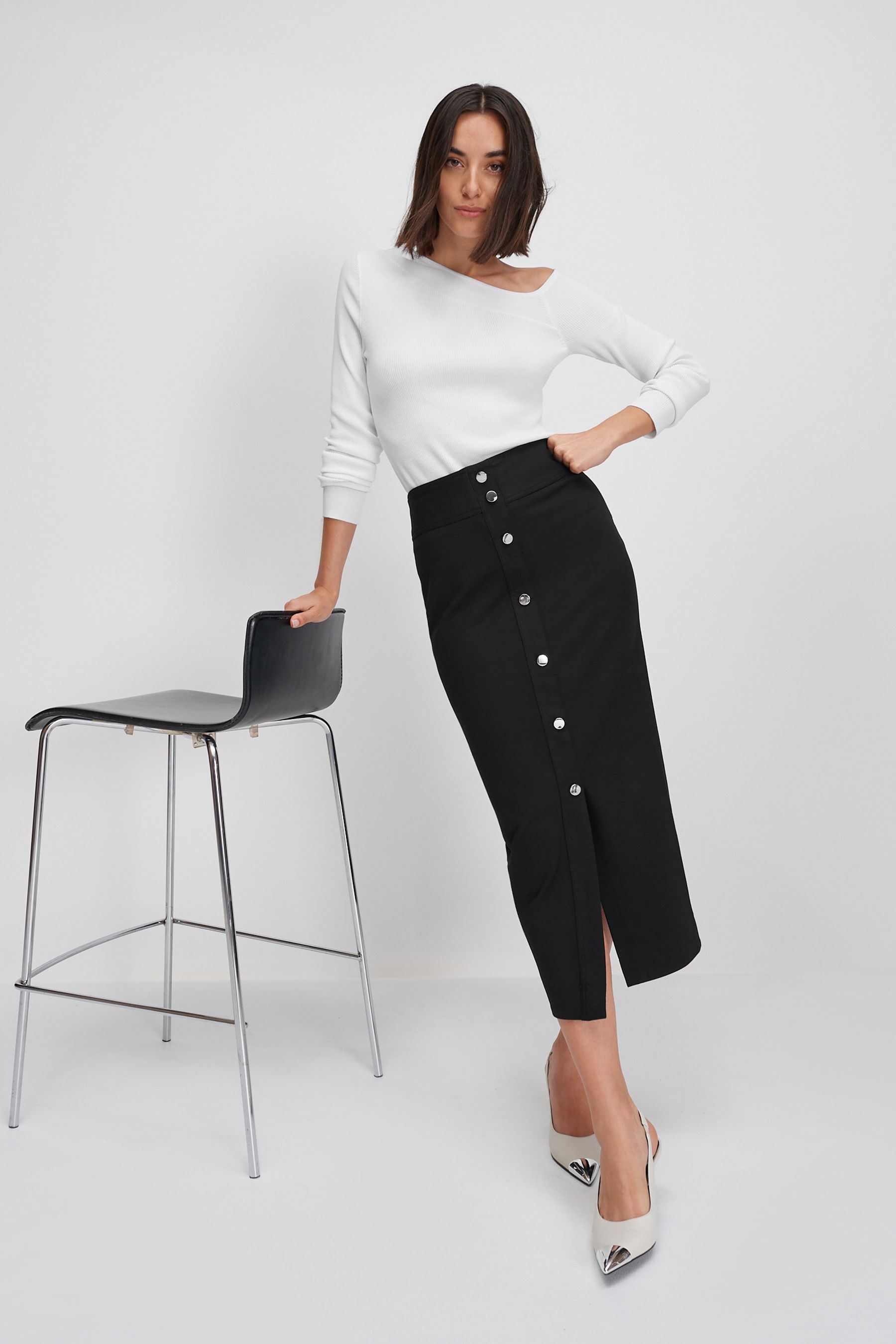 Buy Black Tailored Gold Button Detail Midi Skirt from Next Luxembourg