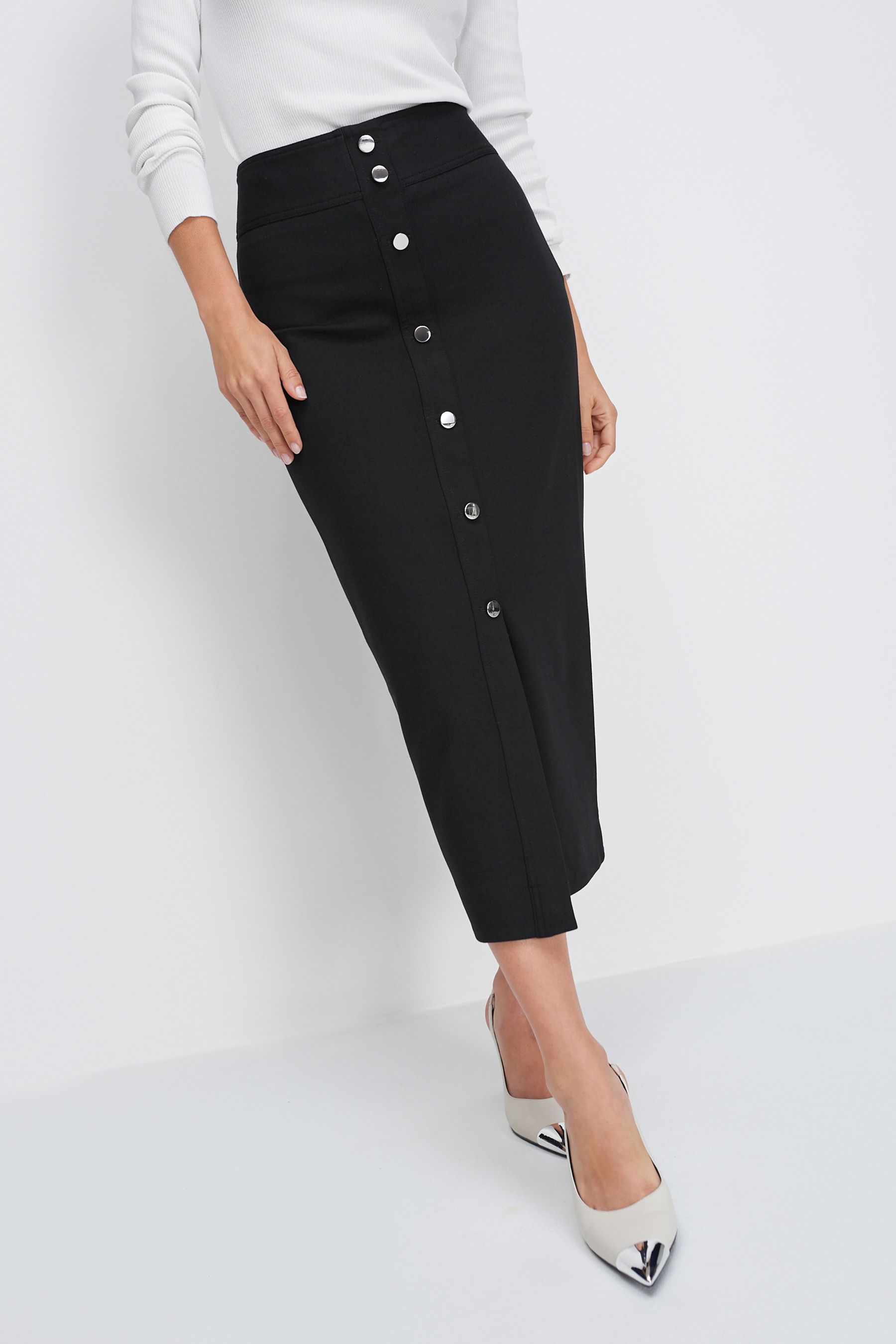 Buy Black Tailored Gold Button Detail Midi Skirt from Next Luxembourg