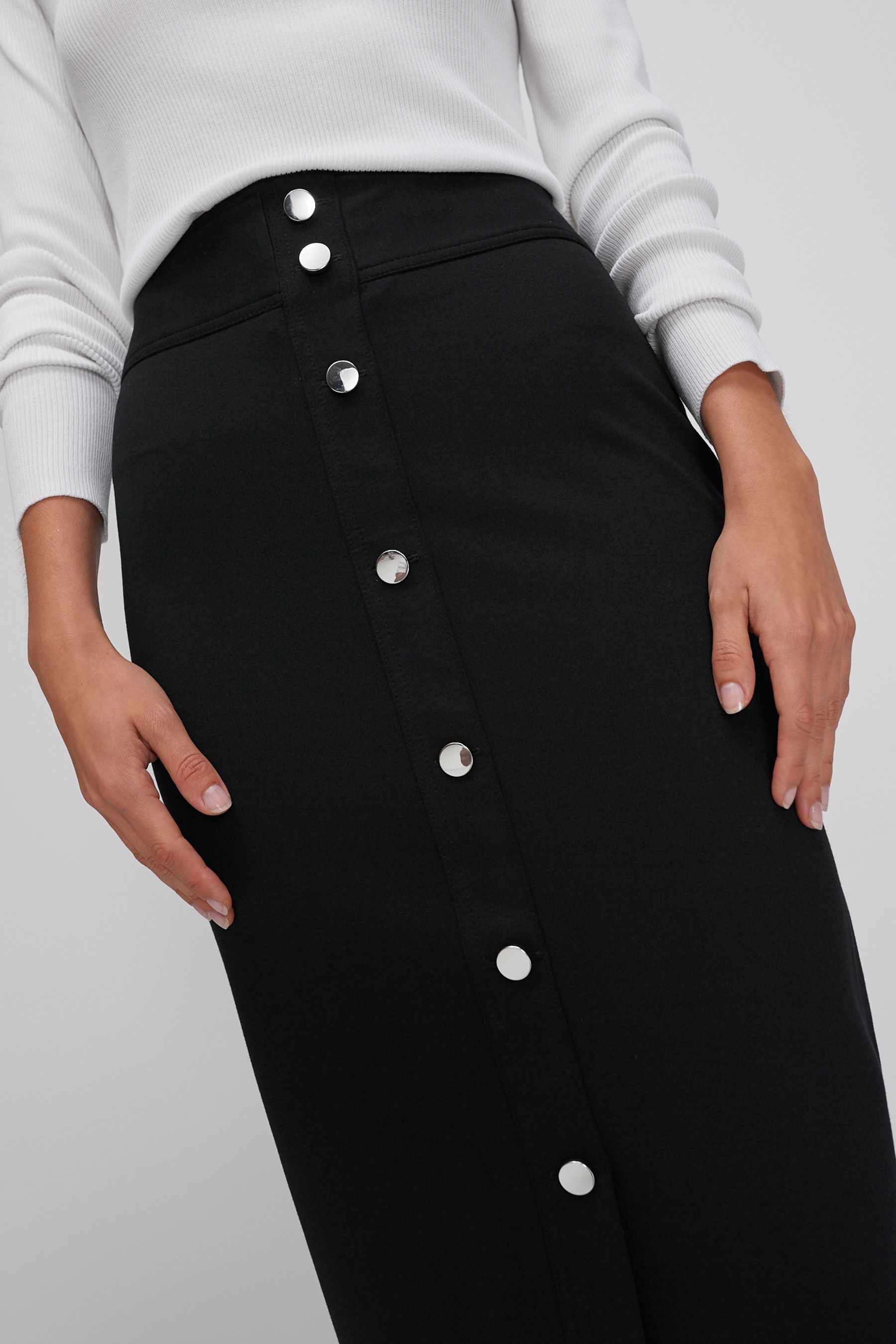 Black midi skirt with gold buttons cheap