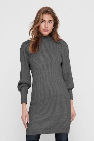 ONLY Grey Puff Sleeve Knitted Jumper Dress