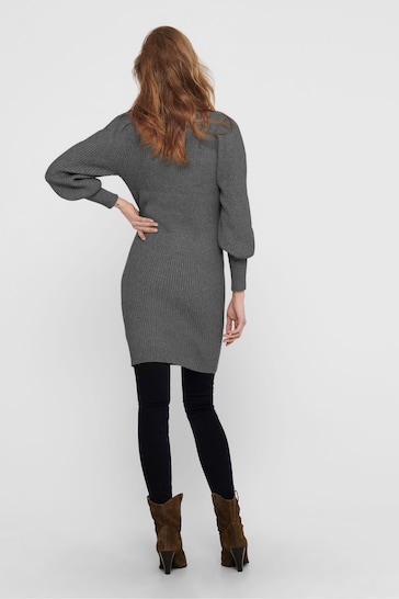 ONLY Grey Puff Sleeve Knitted Jumper Dress