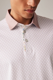 Pink Geo Print 100% Cotton Short Sleeve Smart Collar Polo Shirt - Image 6 of 9