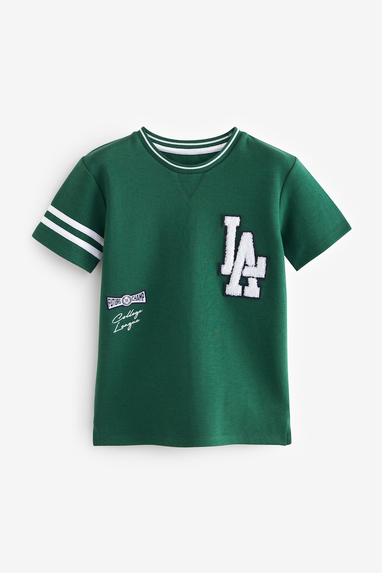 Green Short Sleeve Varsity 100% Cotton T-Shirt (3-16yrs) - Image 1 of 3