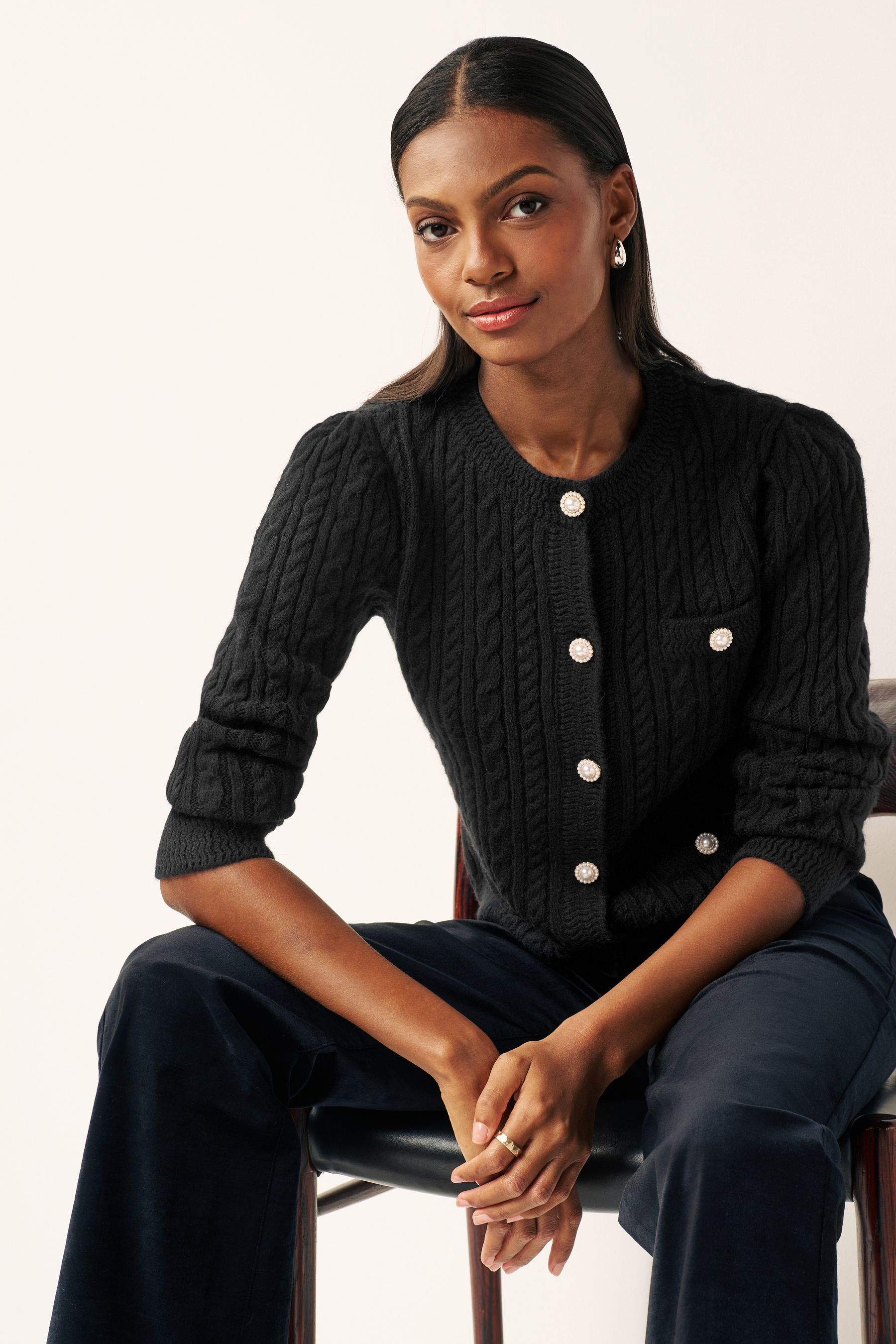 Buy Black Cardigan With Pearl Effect Buttons from the Next UK