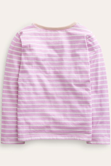 Boden Pink/White Long Sleeve Appliqué T-Shirt