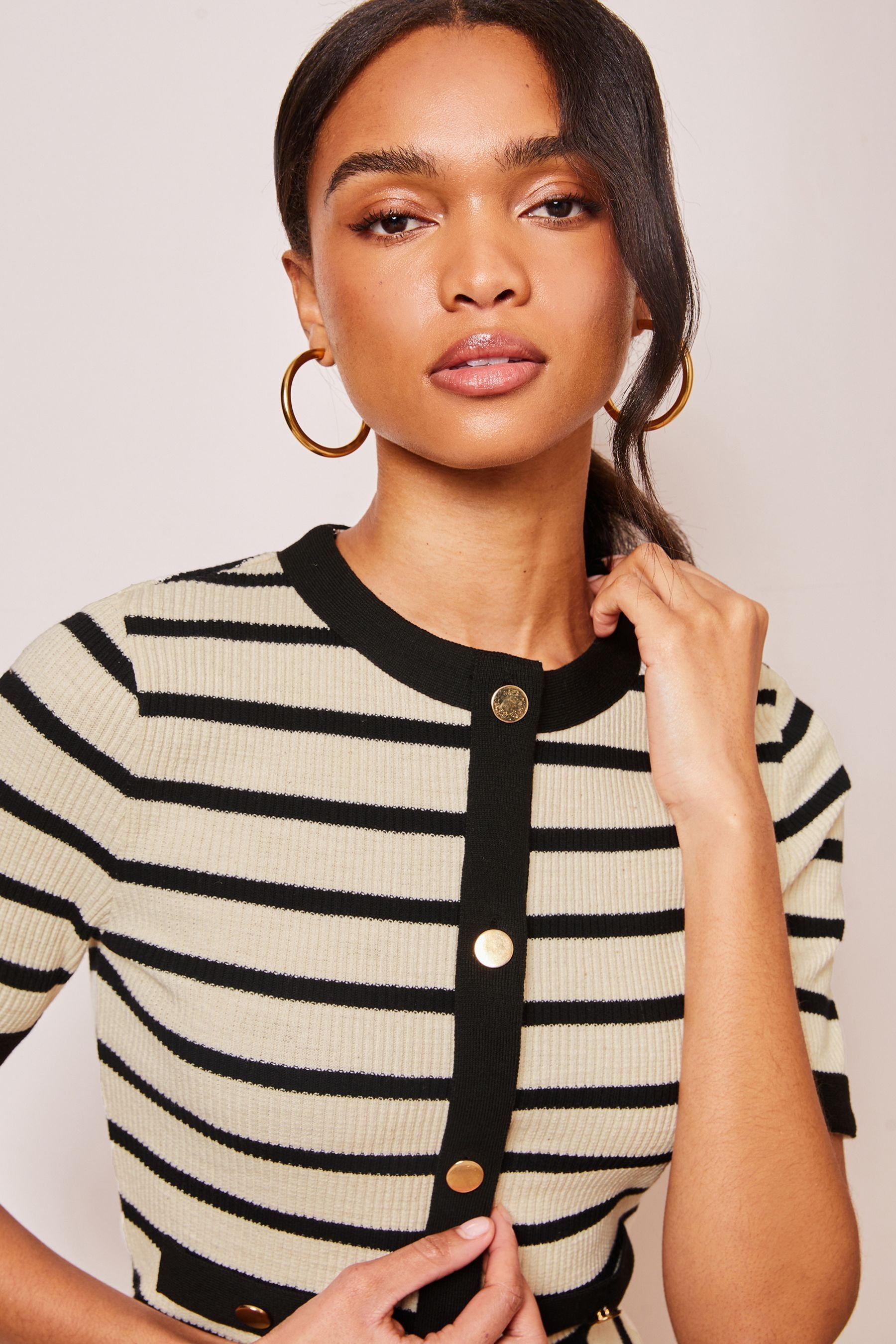 Buy Lipsy Black White Mono Short Sleeve Button Up Cardigan from Next Luxembourg