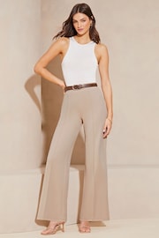 Lipsy Stone Cream High Waist Wide Leg Tailored Trousers - Image 1 of 4