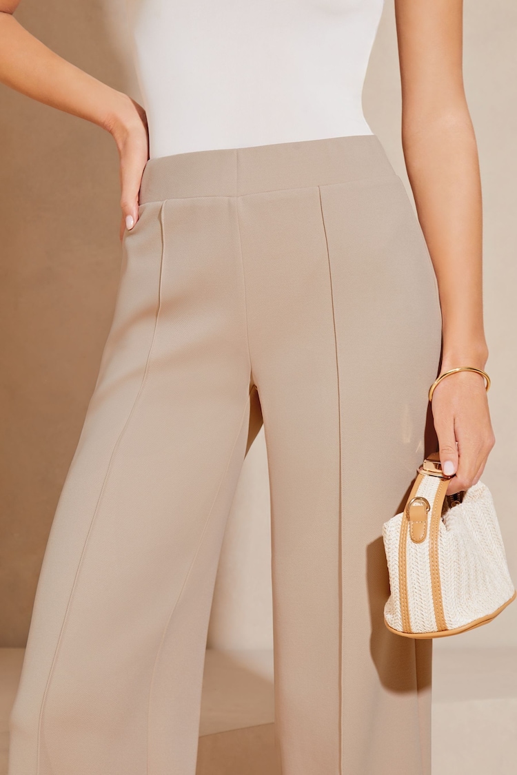 Lipsy Stone Cream Petite High Waist Wide Leg Tailored Trousers - Image 4 of 4