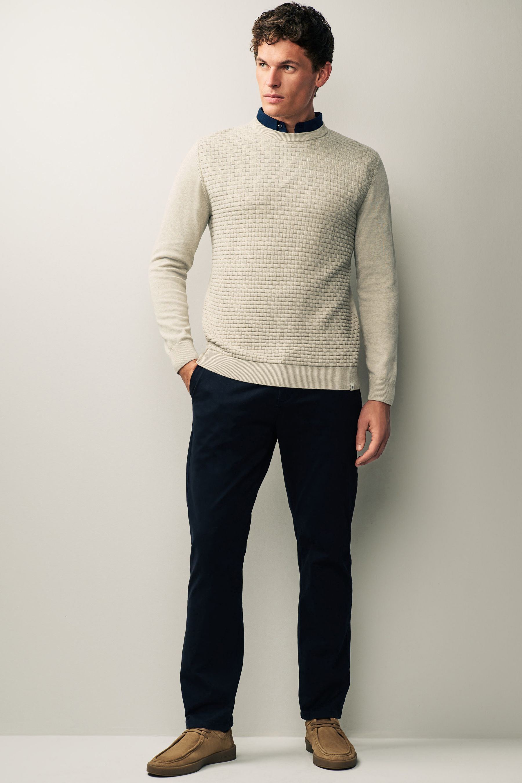 Neutral Texture Crew Neck Regular Mock Shirt Jumper