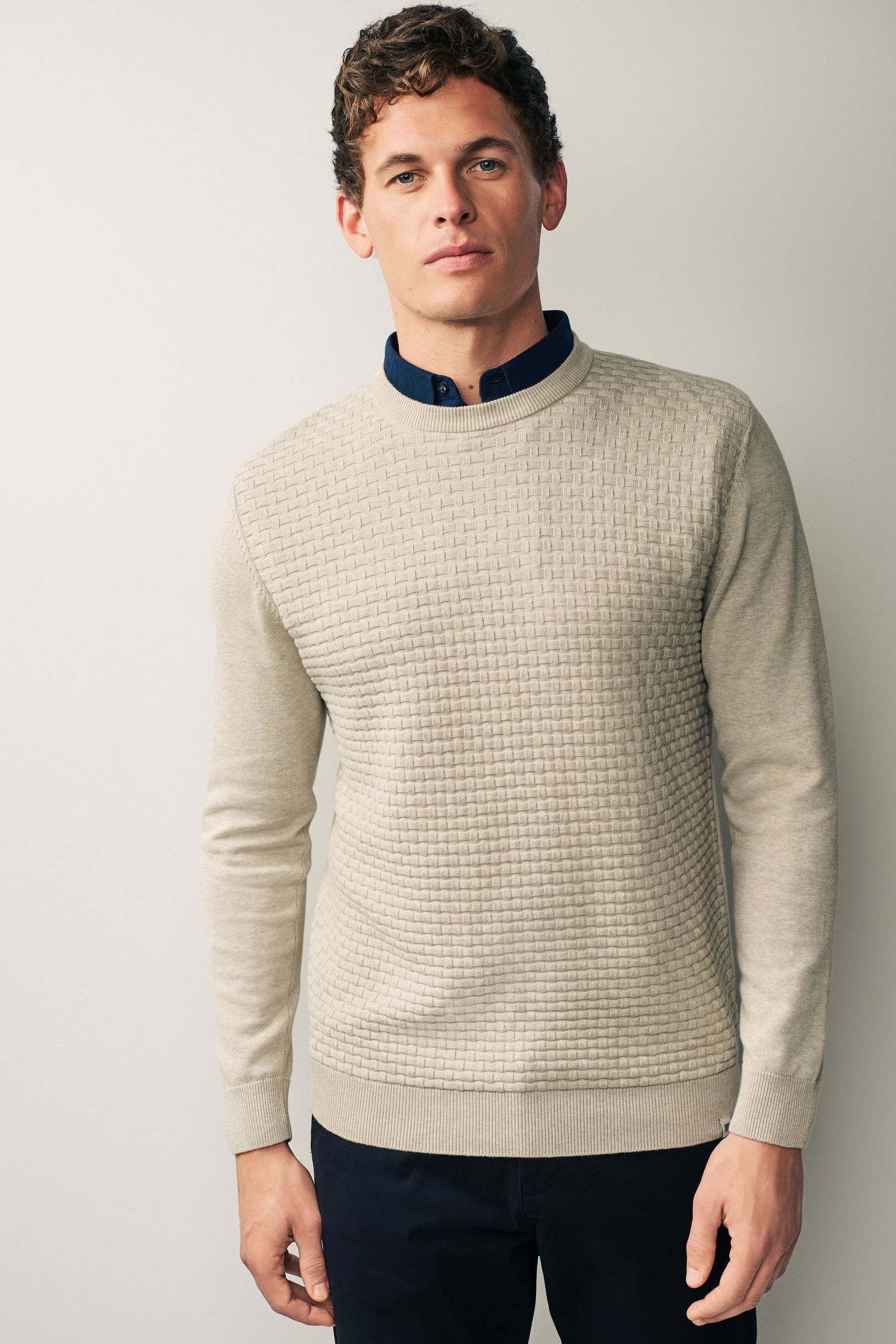 Neutral Texture Crew Neck Regular Mock Shirt Jumper