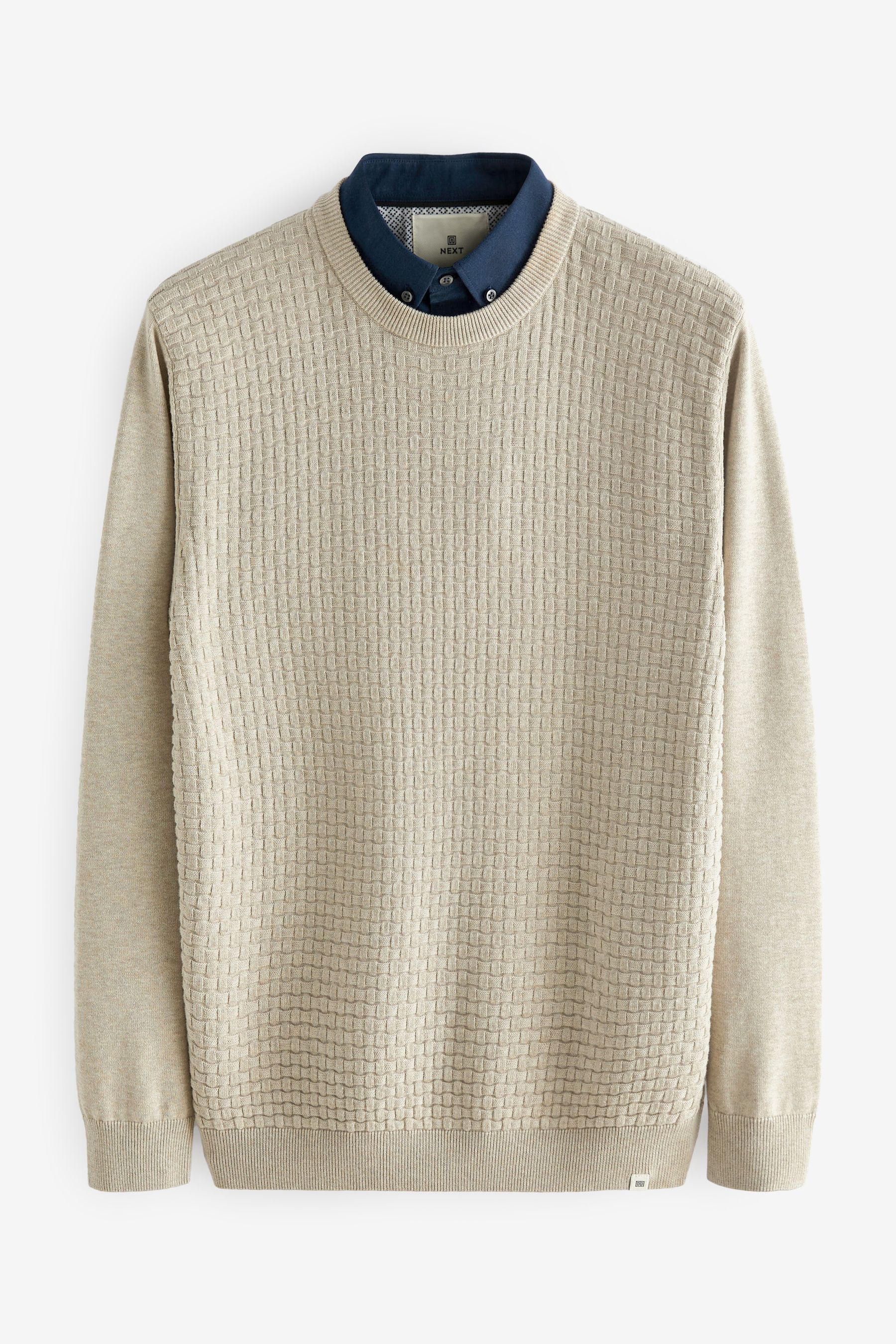 Neutral Texture Crew Neck Regular Mock Shirt Jumper
