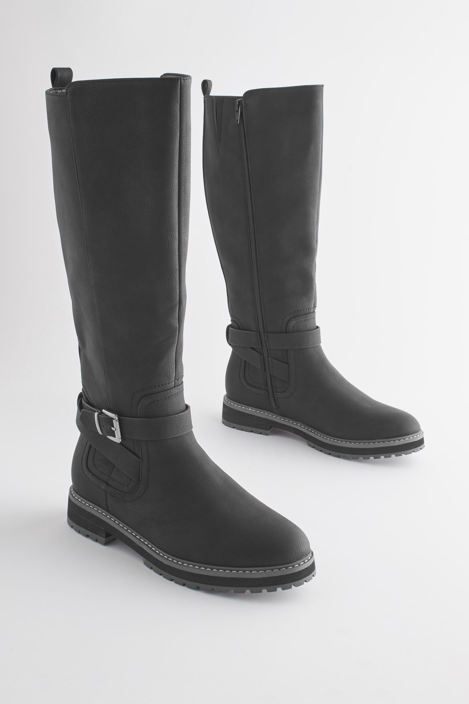 Buy Black Forever Comfort Buckle Detail Knee High Boots from the
