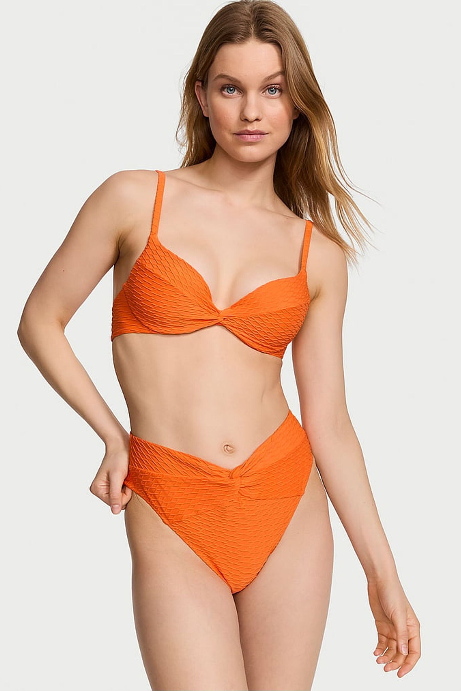 Victoria's Secret Sunset Orange Fishnet High Leg Swim Bikini Bottom - Image 1 of 3