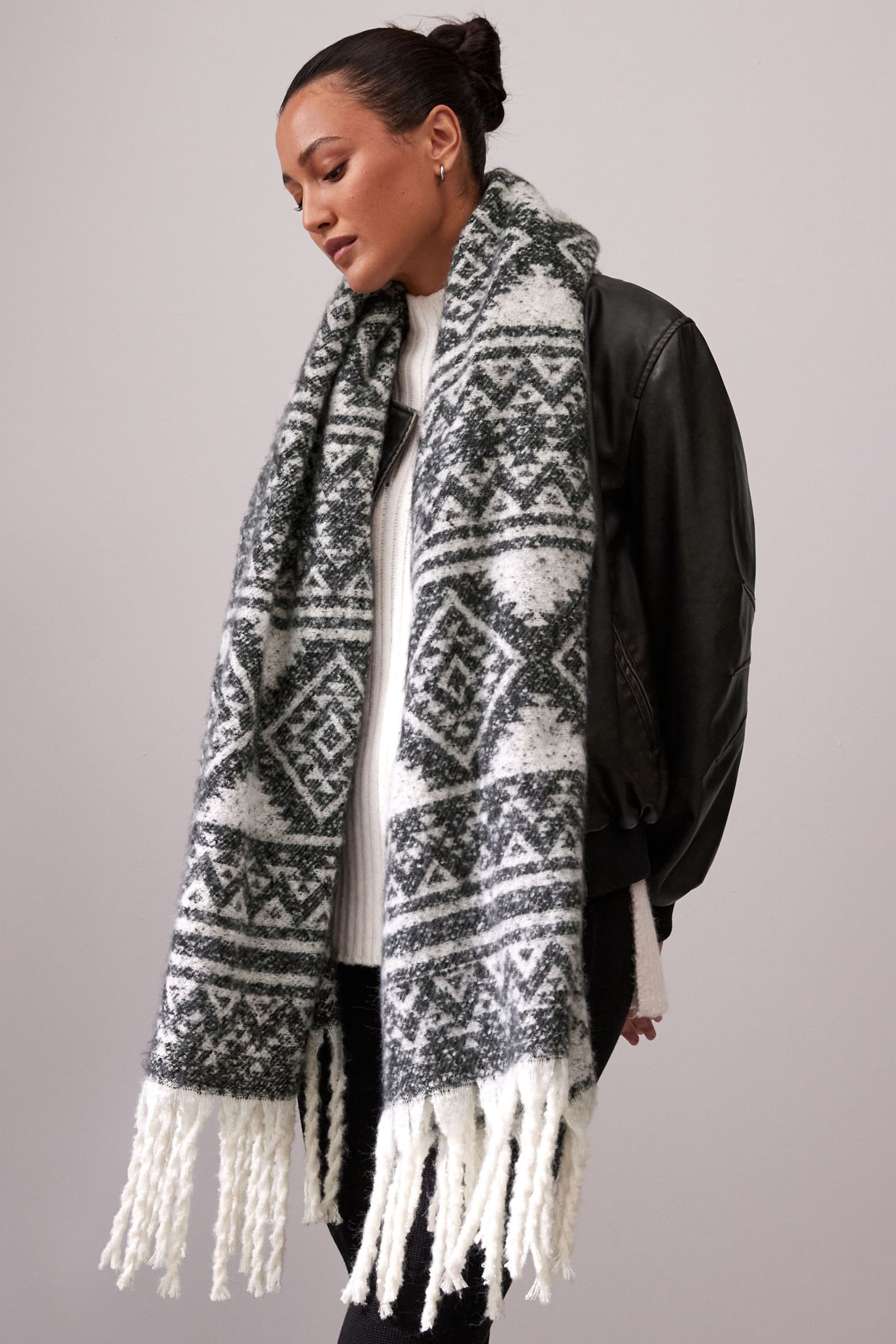 Monochrome Aztec Print Blanket Scarf - Image 3 of 7