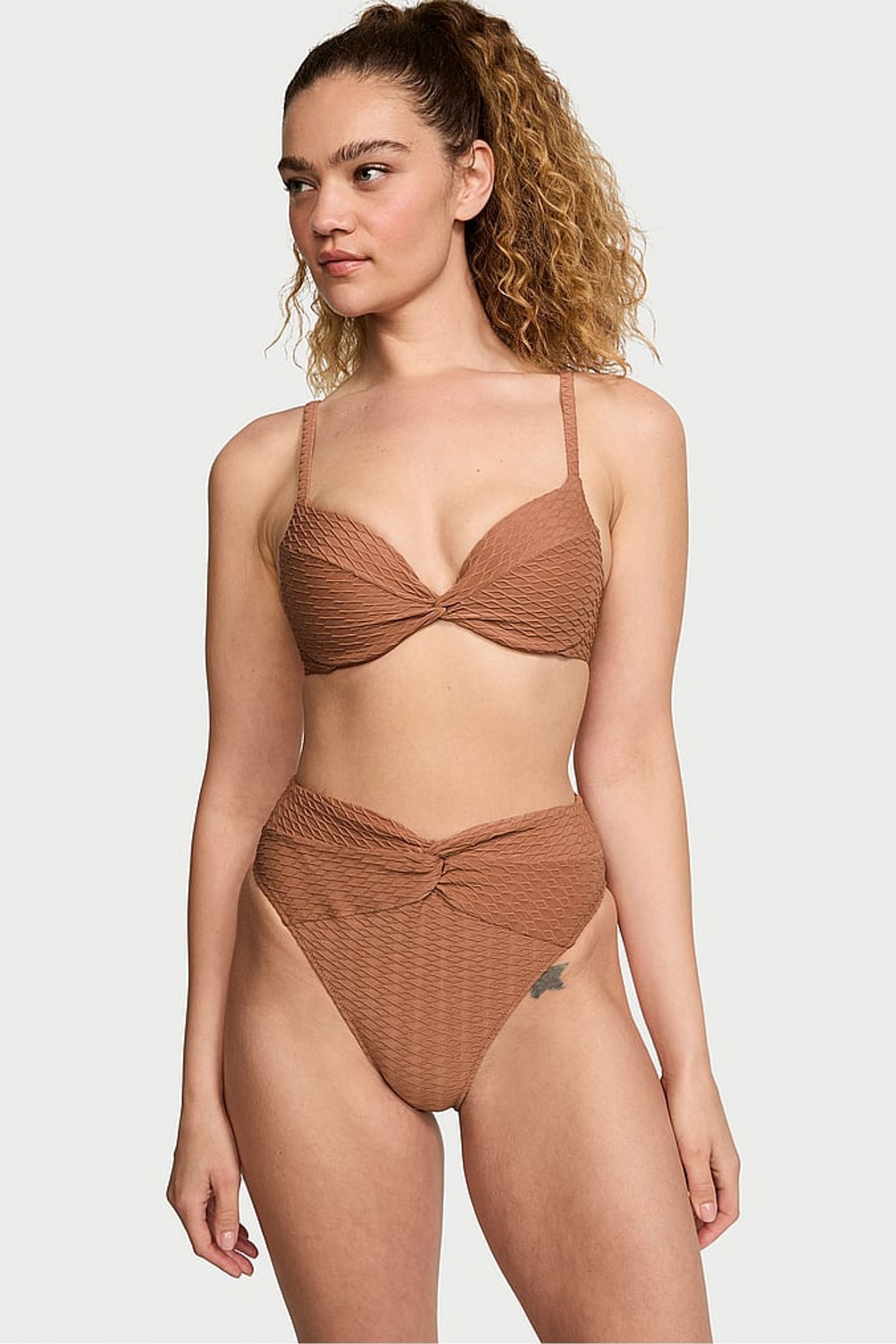 Buy Victoria s Secret Caramel Brown Fishnet High Leg Swim Bikini Bottom from Next Malta