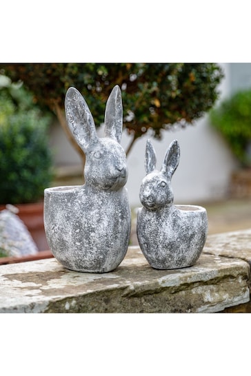 Gallery Home White Distressed Large Bunny Pot