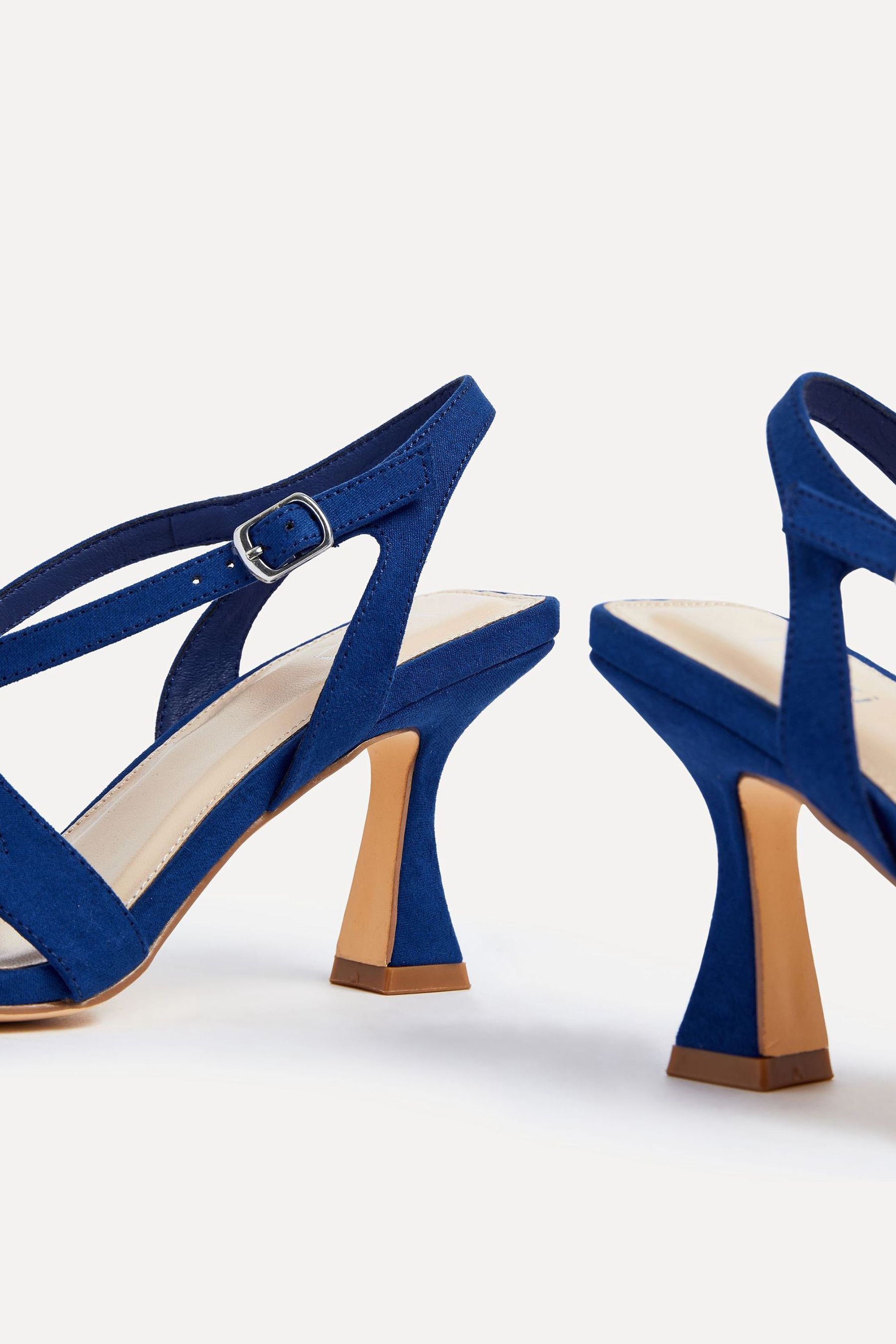 Linzi Blue Liberty Open Toe Strappy Heeled Sandals With Flared Stiletto