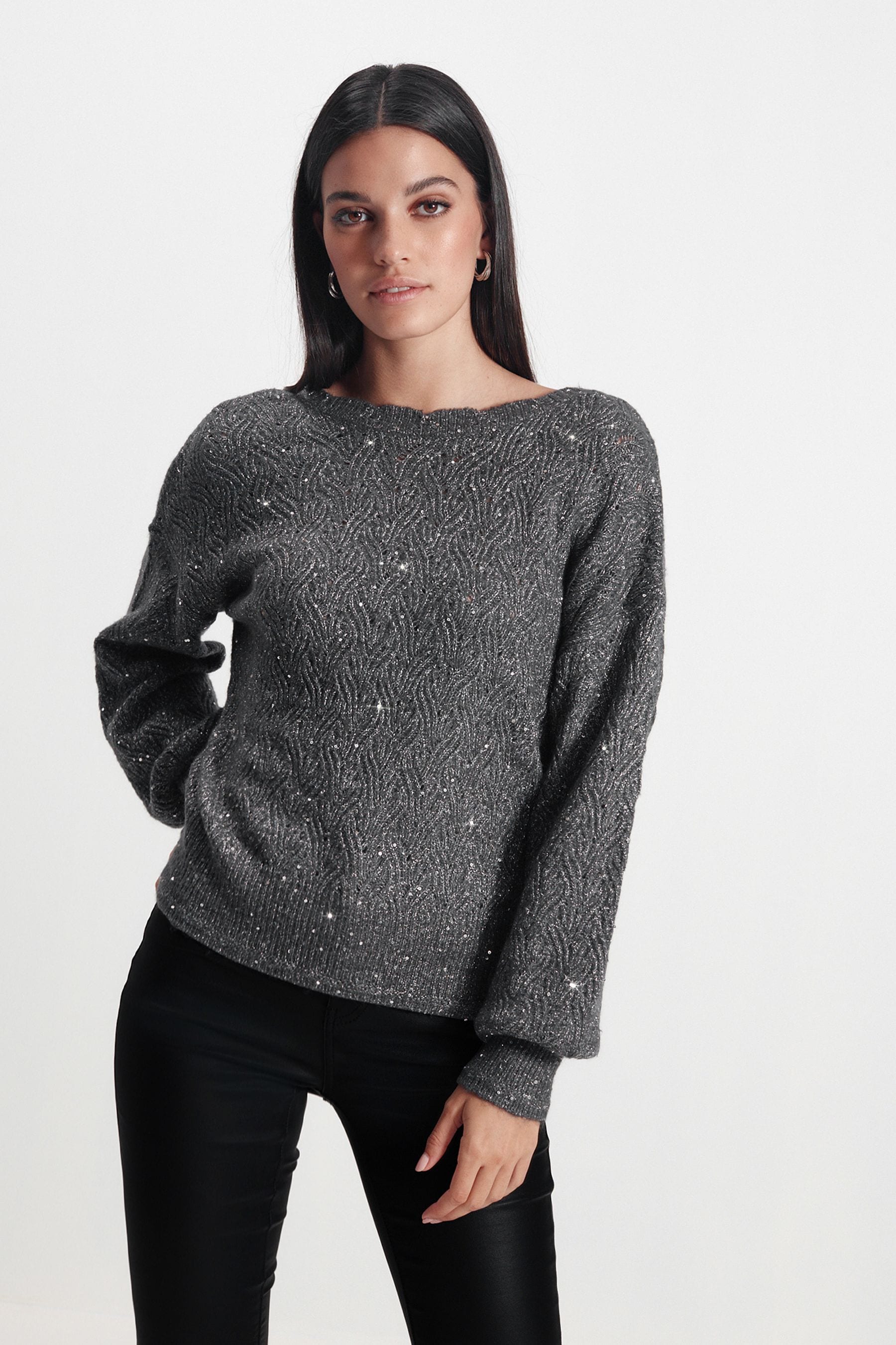 Buy Charcoal Grey Wrap Back Sequin Jumper from Next Luxembourg