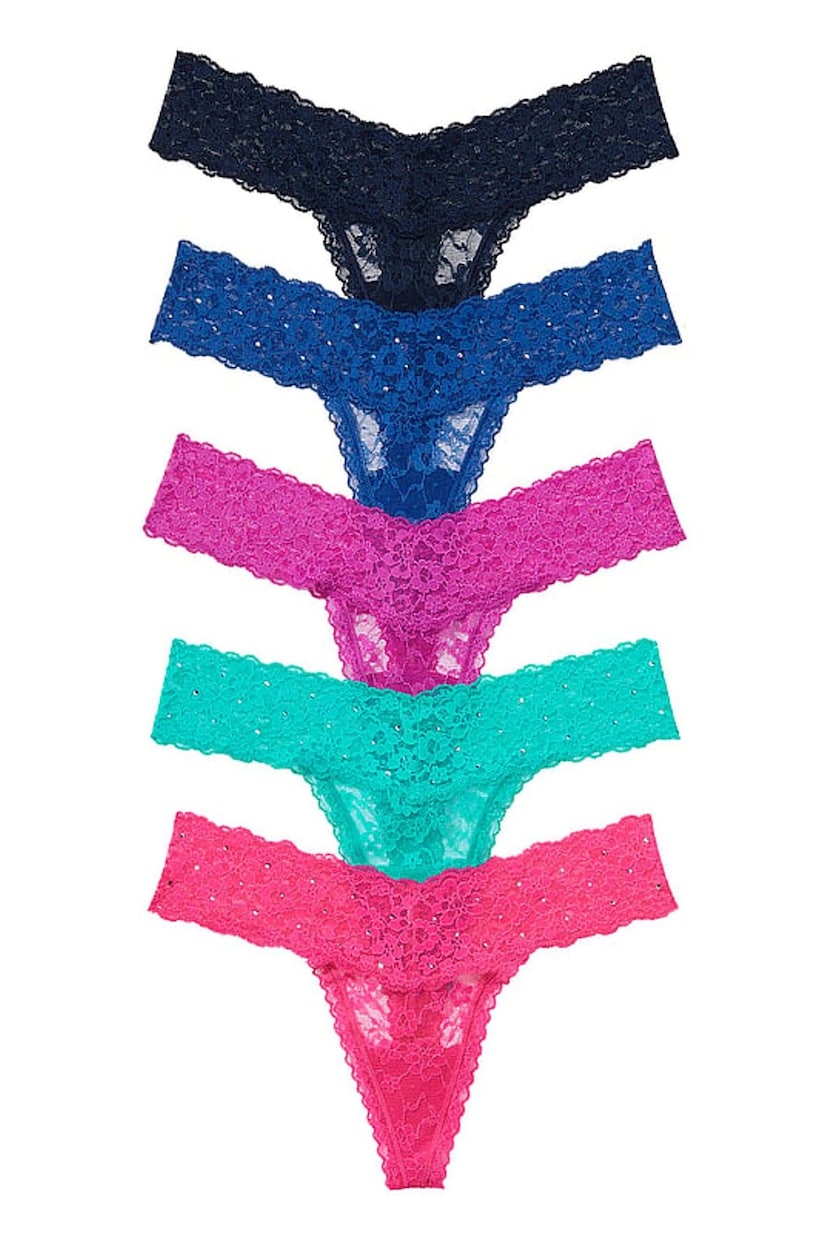 Victoria's Secret Black/Blue/Pink/Green Thong 5 Multipack Knickers - Image 1 of 1