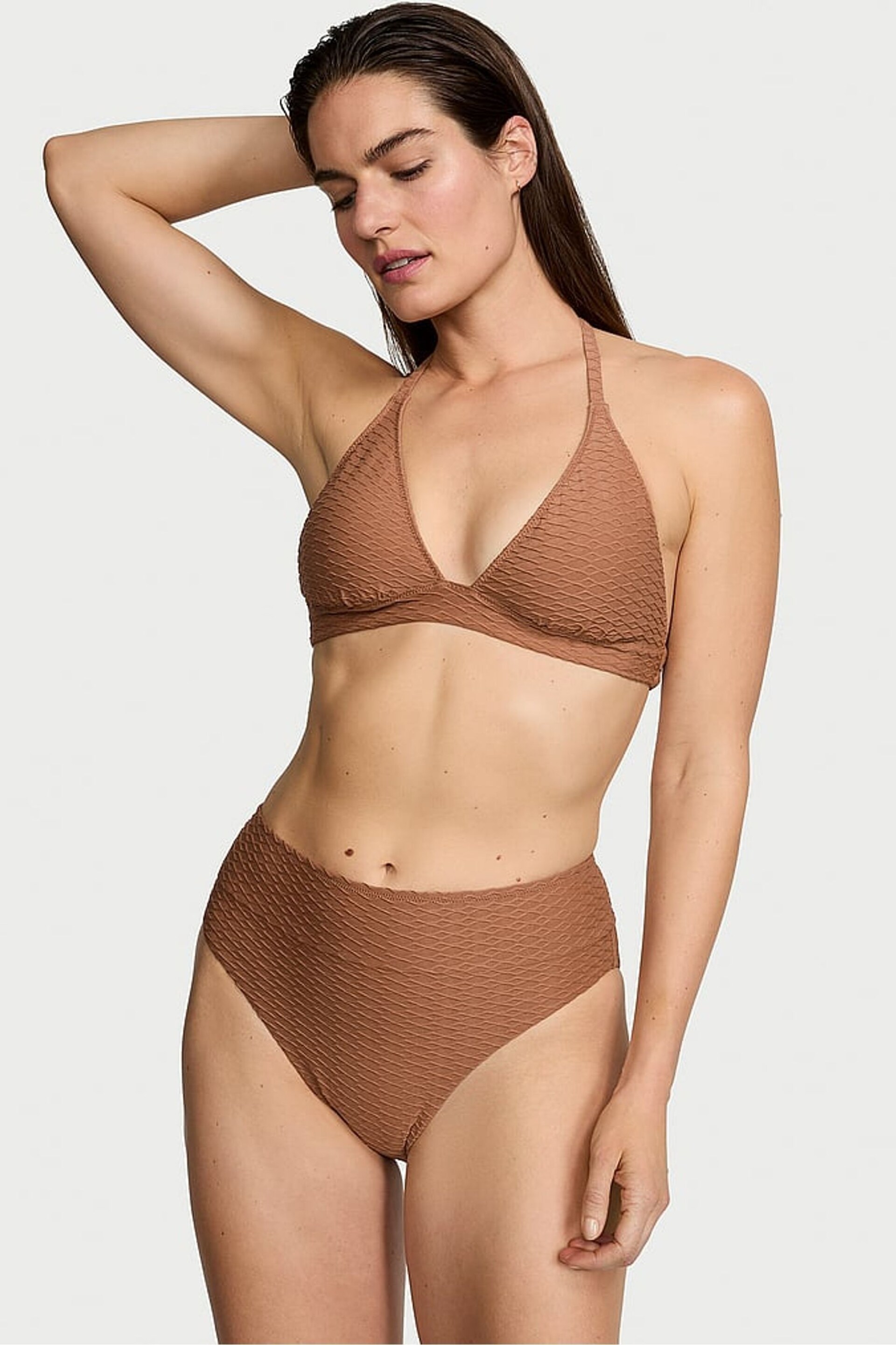 Victoria's Secret Caramel Brown Fishnet Halter Swim Bikini Top - Image 1 of 3