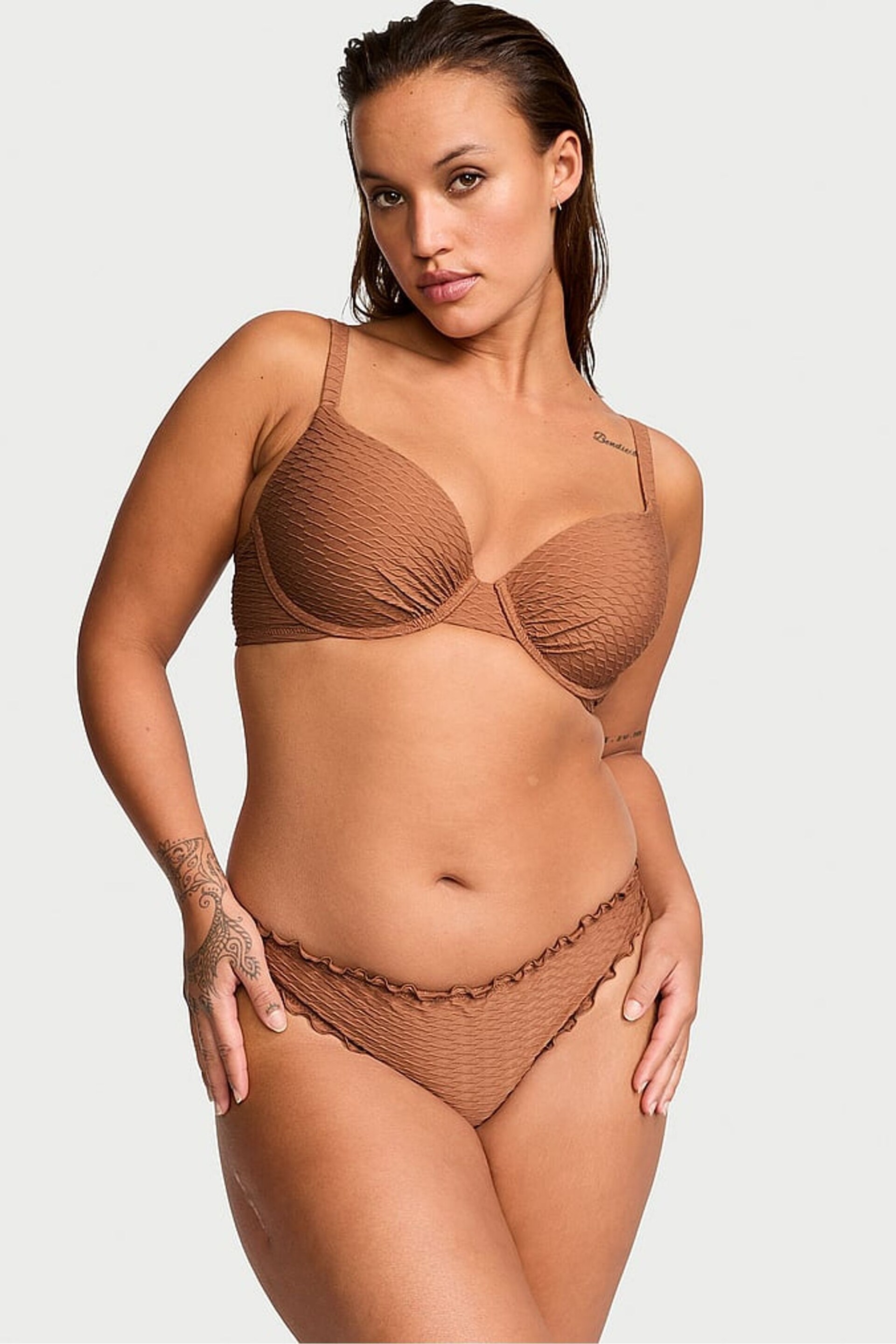 Victoria's Secret Caramel Brown Fishnet Padded Swim Bikini Top - Image 1 of 3