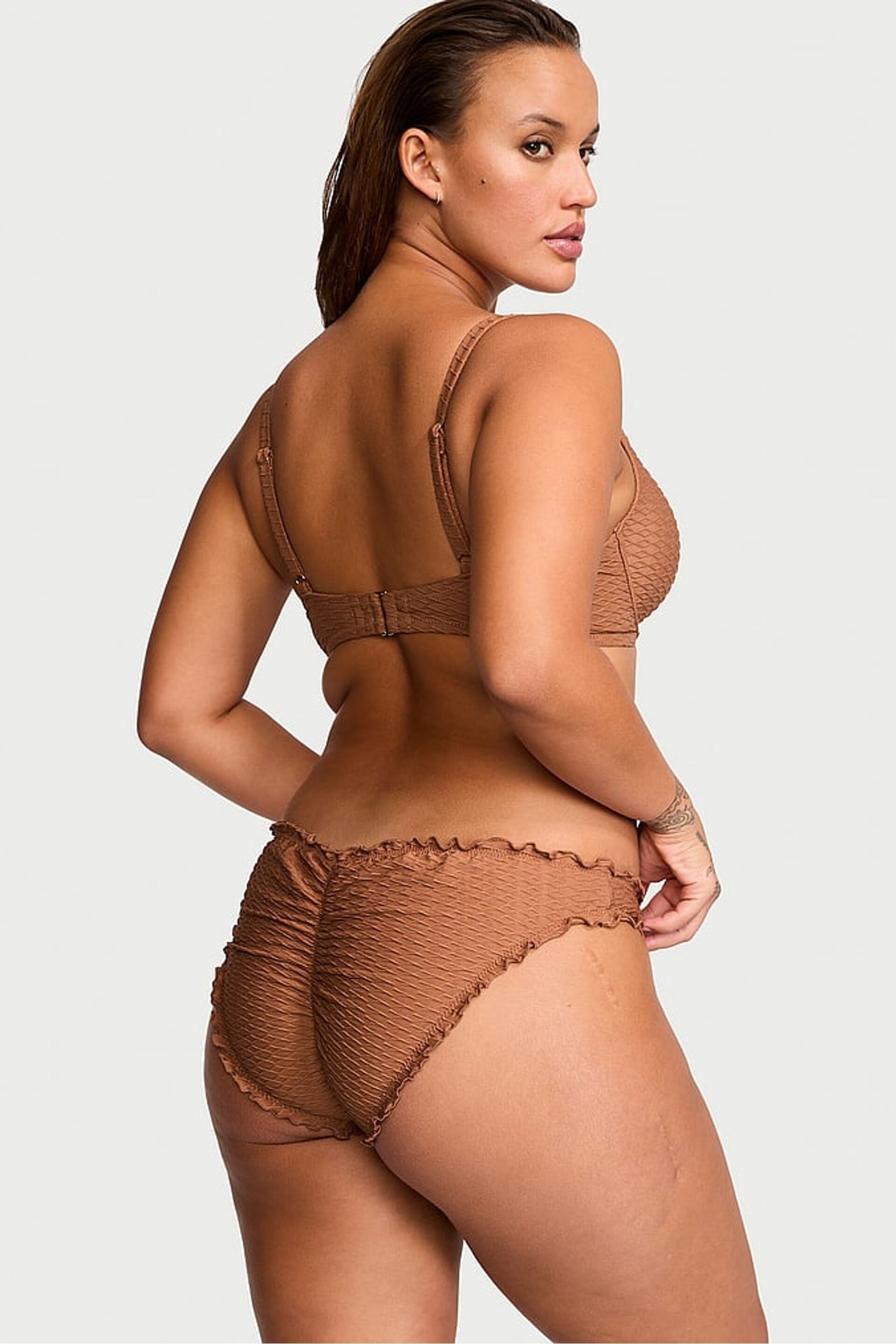 Victoria's Secret Caramel Brown Fishnet Padded Swim Bikini Top - Image 2 of 3