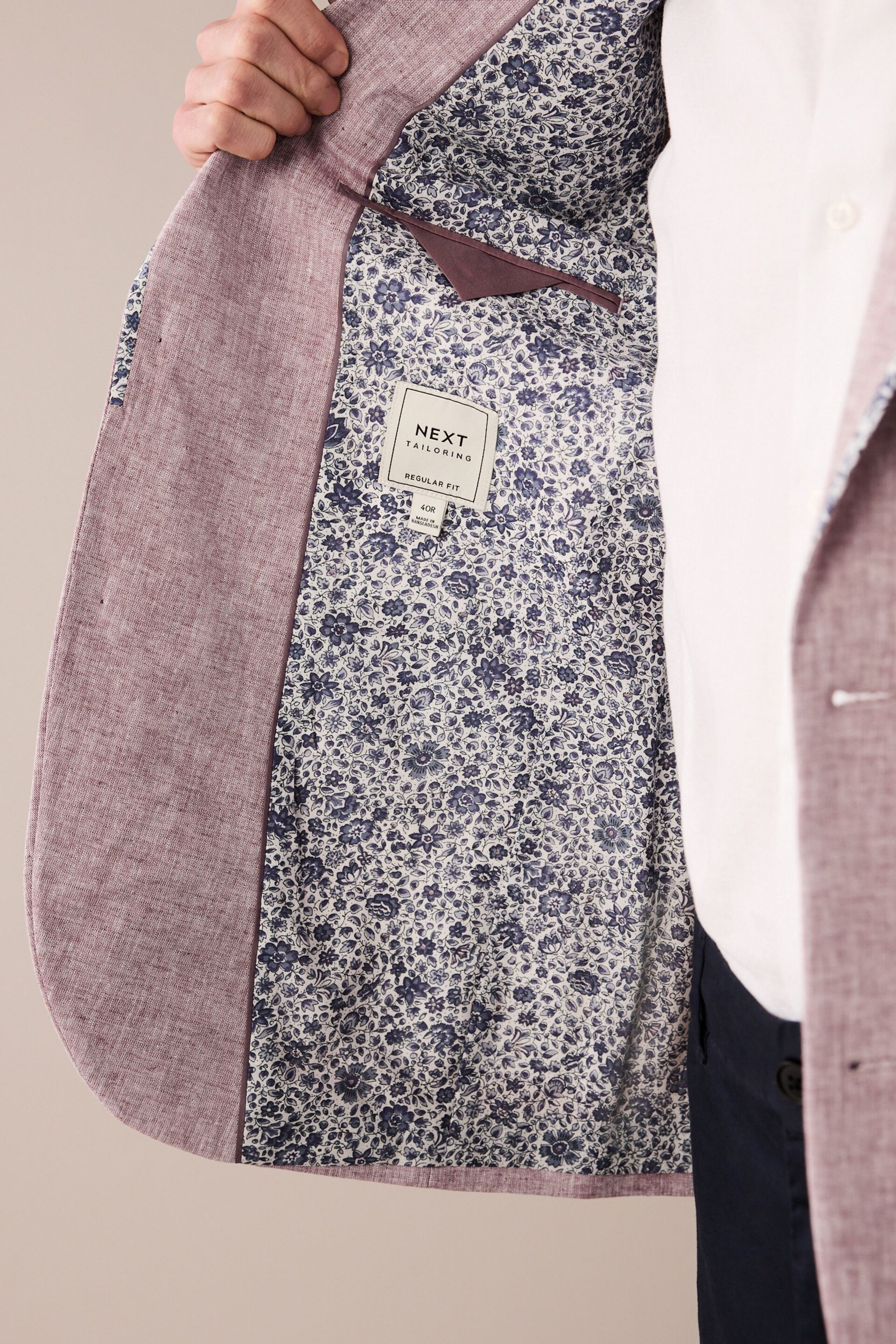 Pink Slim Fit Trimmed Linen Blazer - Image 3 of 11