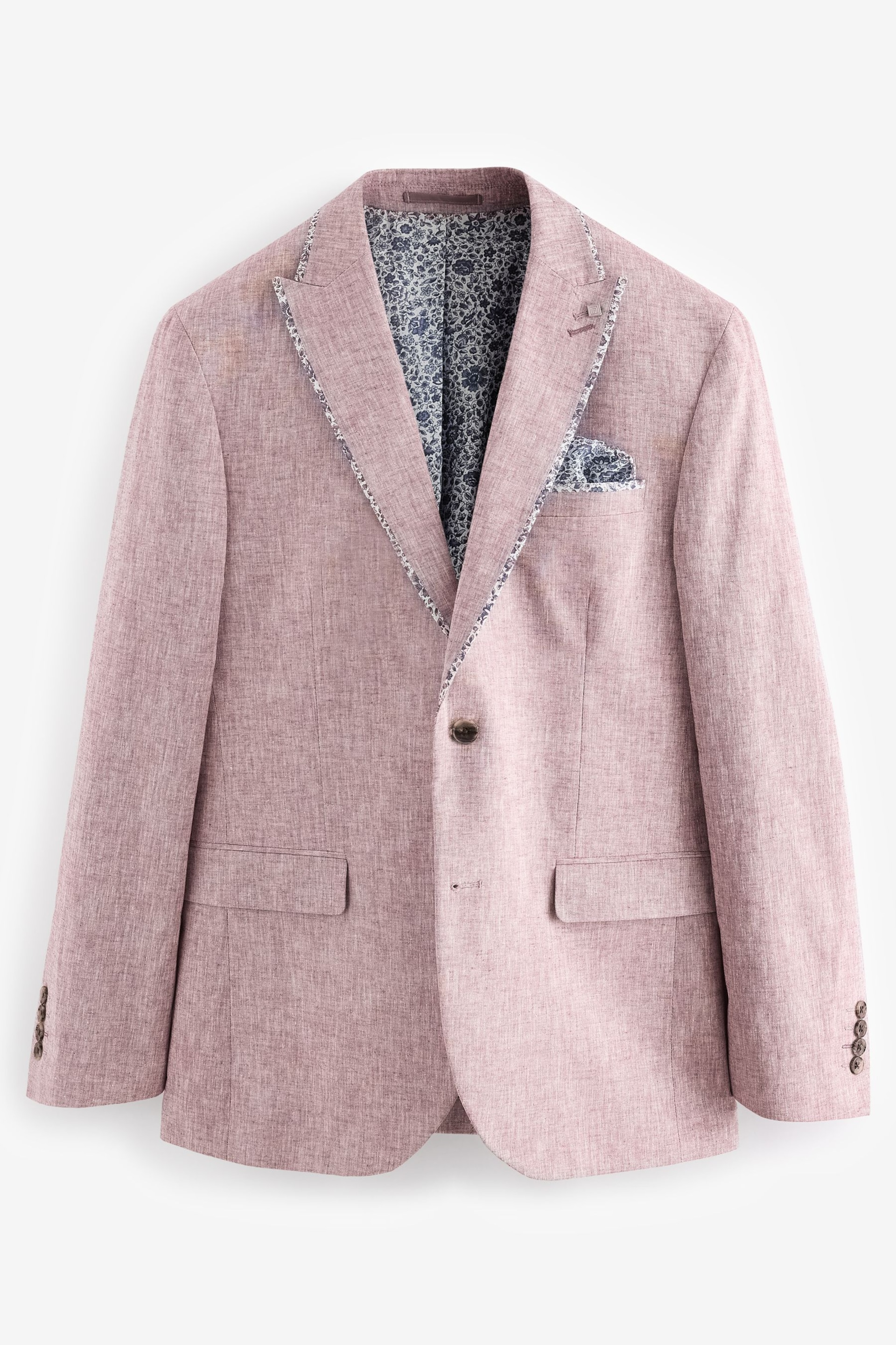 Pink Slim Fit Trimmed Linen Blazer - Image 6 of 11