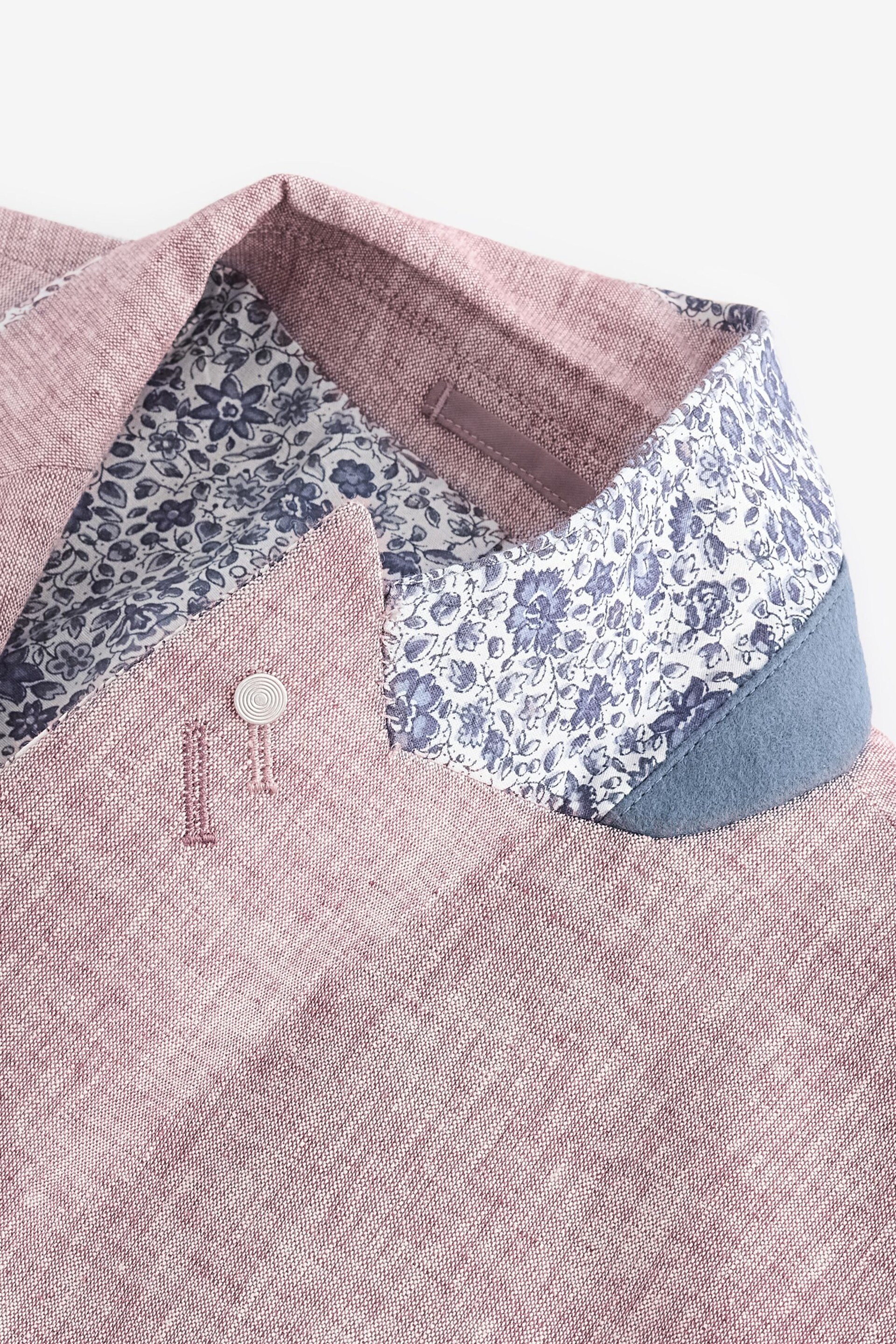 Pink Slim Fit Trimmed Linen Blazer - Image 8 of 11