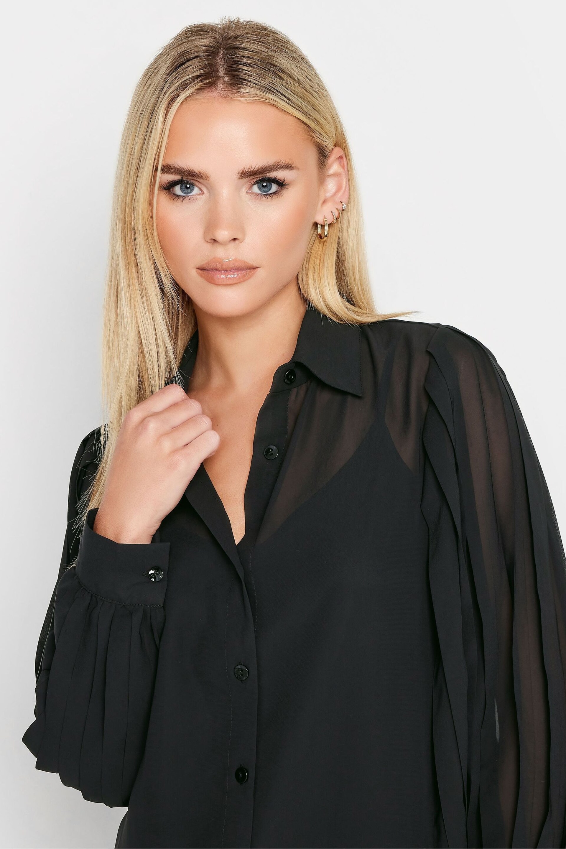 PixieGirl Petite Black Pleated Sleeve Shirt - Image 4 of 4